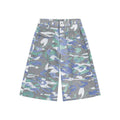 Men's camouflage green cotton cargo trousers with a straight cropped leg and a cargo pocket.