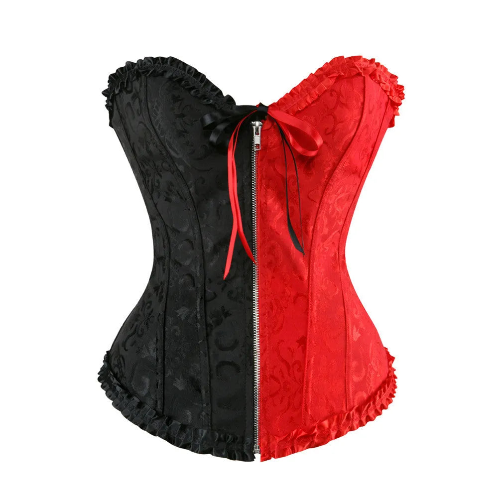 Women's front zip jacquard corset in spandex for waist support and shaping