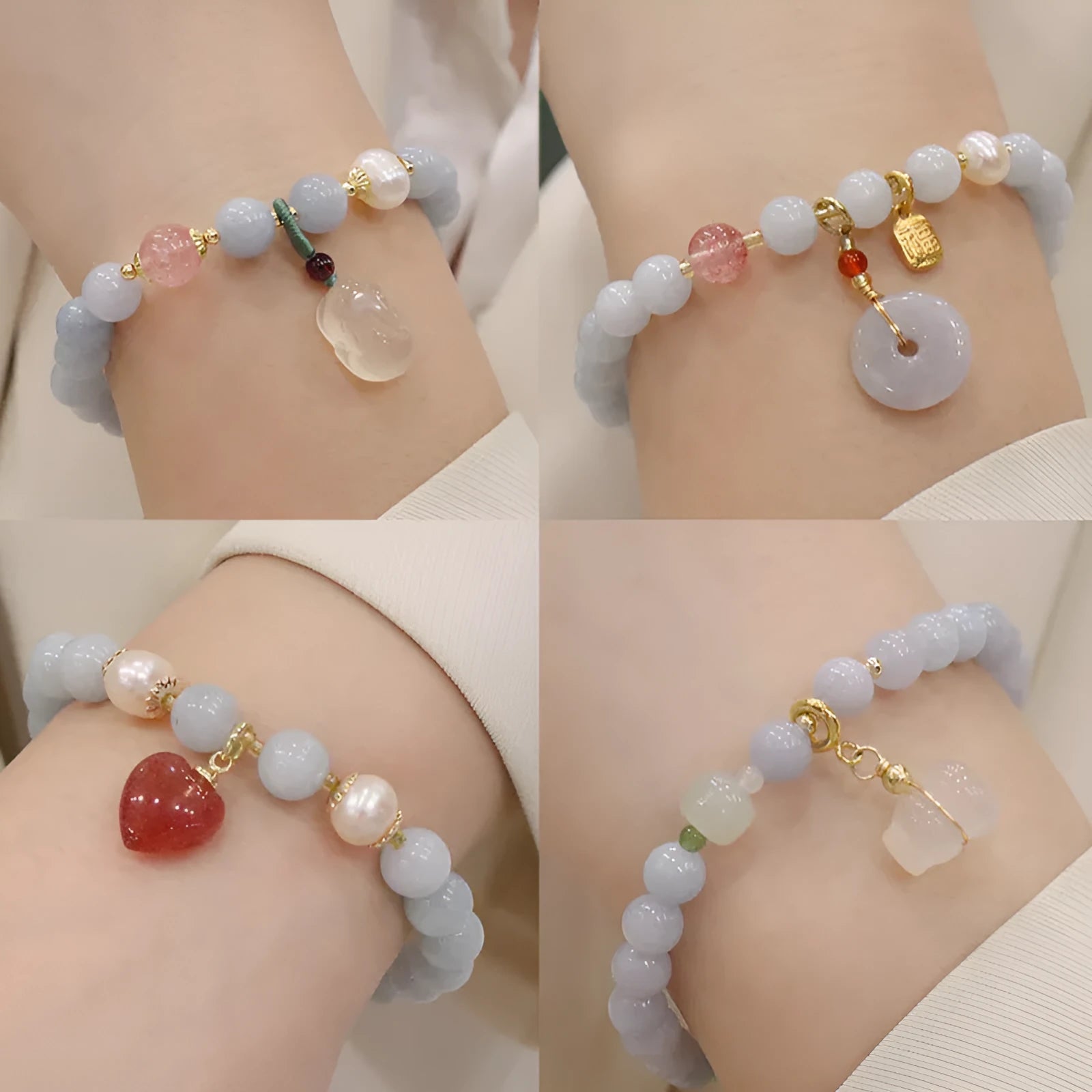Women's gold-plated bracelet with artificial crystal and chalcedony pendant in climbing cat design