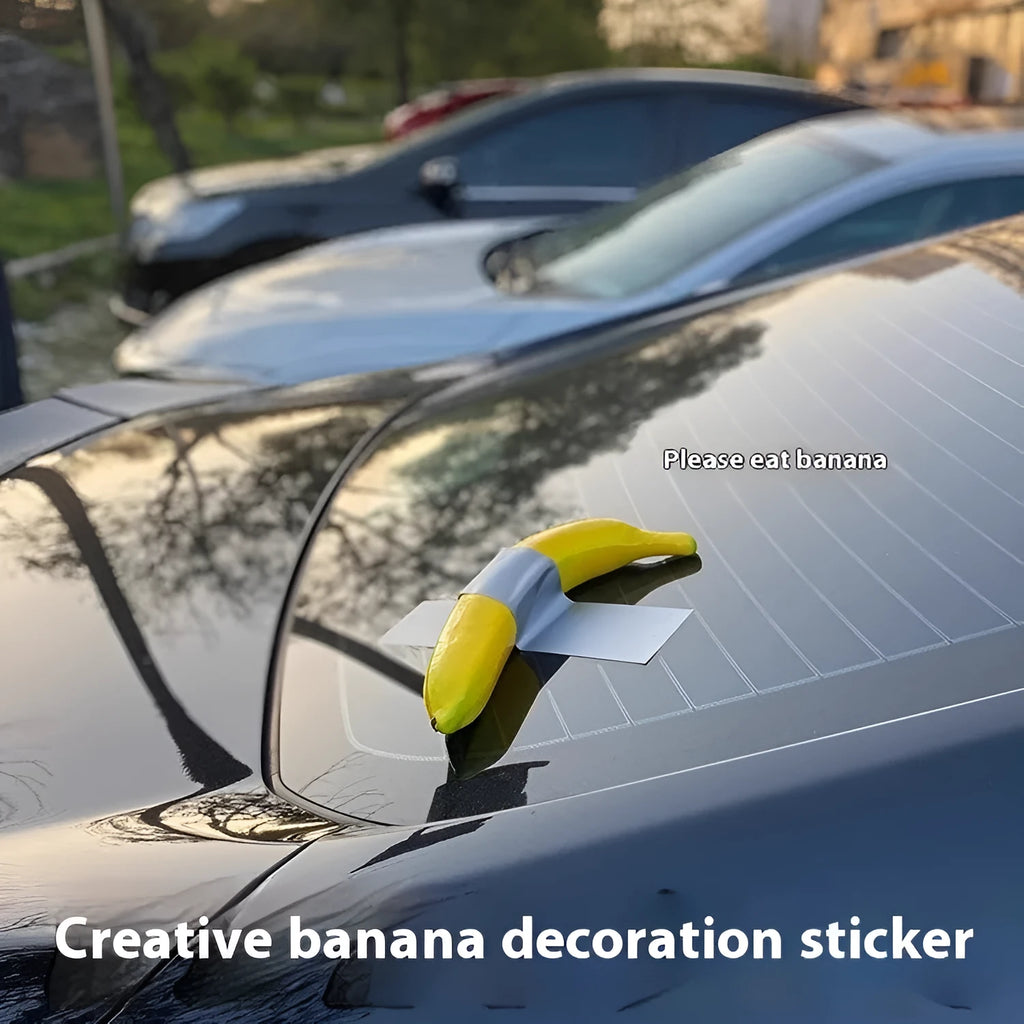 Foam banana car creative spoof art sticker in cartoon style with silver tape colour option