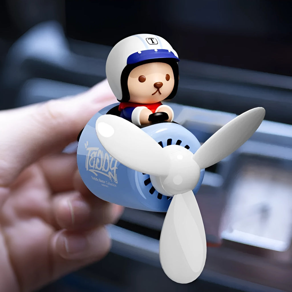 Blue plastic teddy bear car vent aromatherapy ornament with fragrance holder