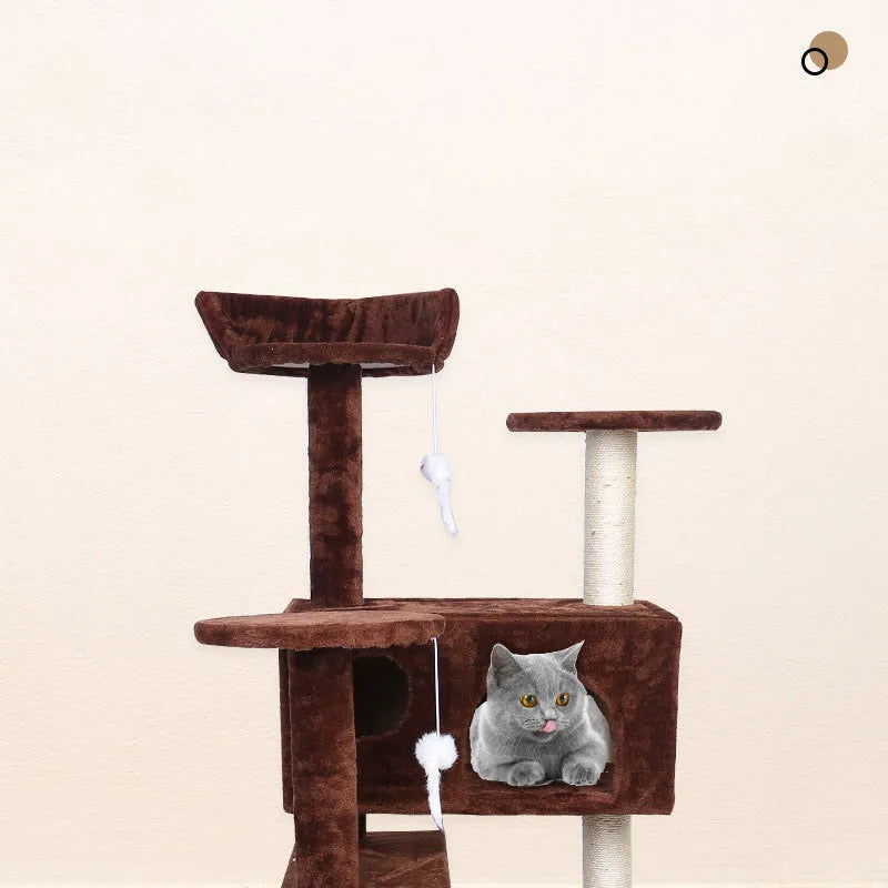 CBQ013 cat climbing frame 50x50x137cm with sisal scratching areas plush resting platforms and toy balls