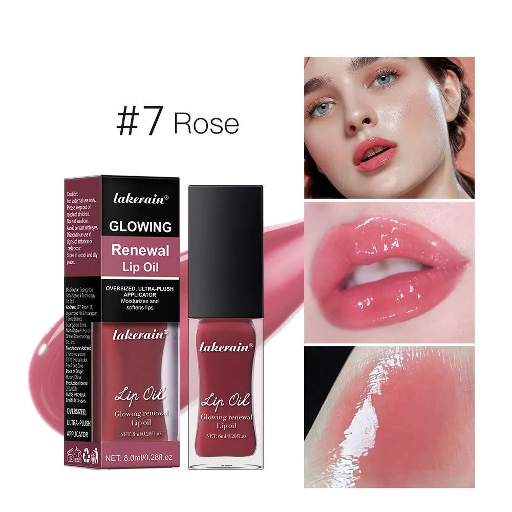 Glow Lip Gloss tube showing seven colour options with 8ml net content for nourishing moisturising lip care