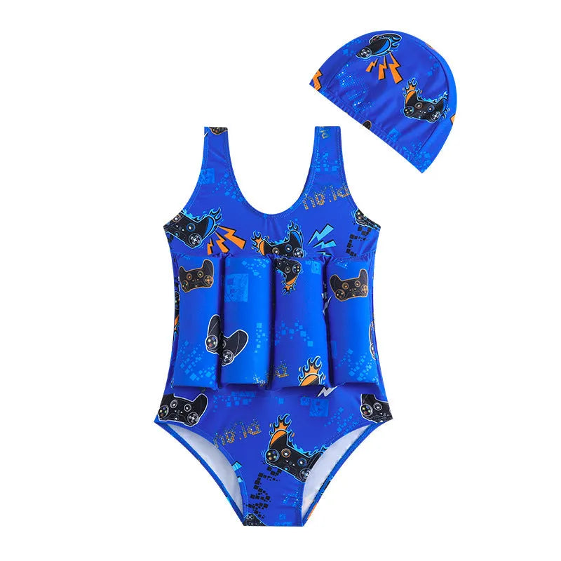 Children's buoyancy swimsuit boy's one-piece in Korean-style solid colour, nylon fabric, available in sizes M to XXL