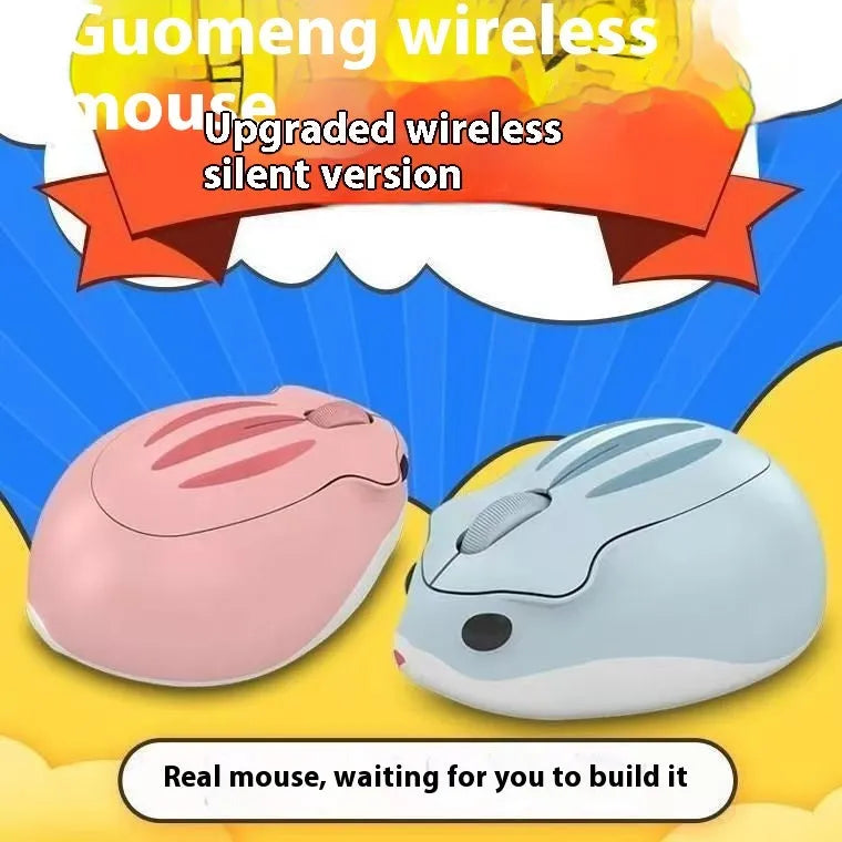 Hamster wireless silent click computer mouse in grey, pink, and yellow colour options