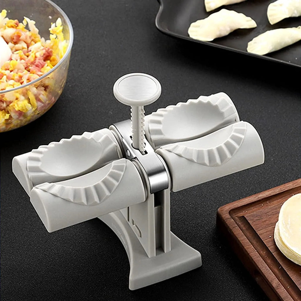 White double head dumpling mould manual press with anti-slip rubber base