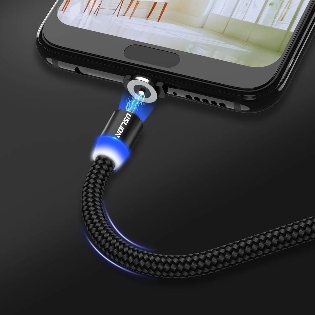 USLION circular magnetic charging cable with aluminium alloy housing and LED indicator