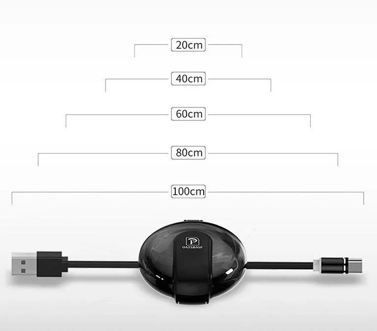 Black magnetic 3-in-1 car phone charger with retractable cable and vehicle mounting bracket