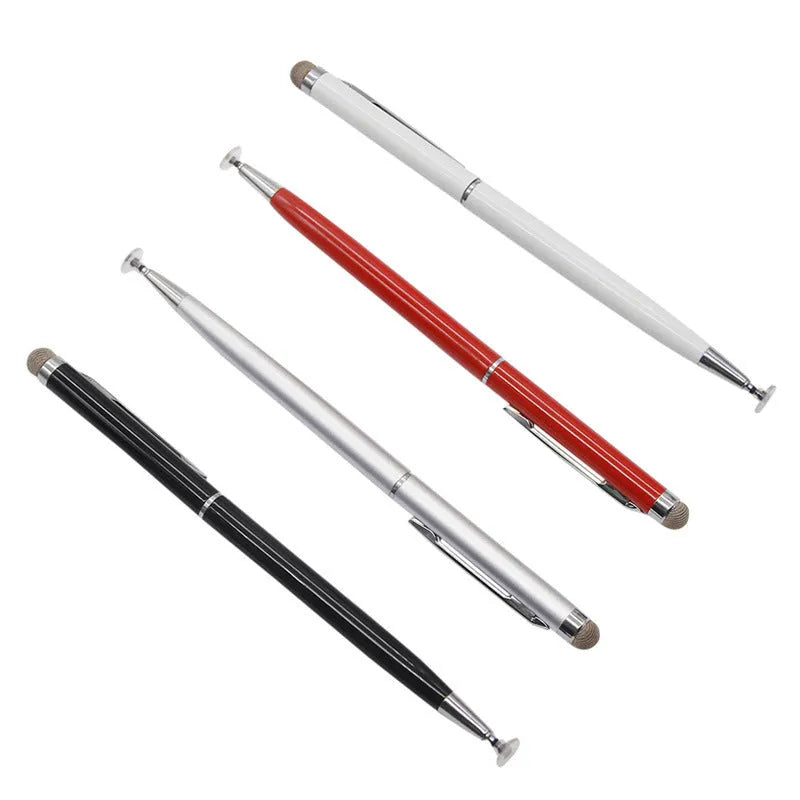 2-in-1 capacitive stylus with metal shell and cloth tip, 15cm, in black against white background