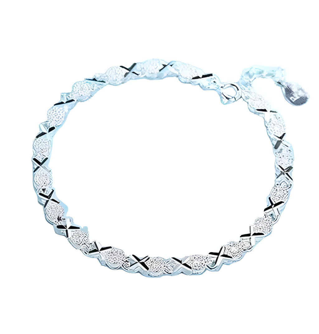 Sterling silver geometric zircon bracelet for women, silver colour, copper electroplated construction