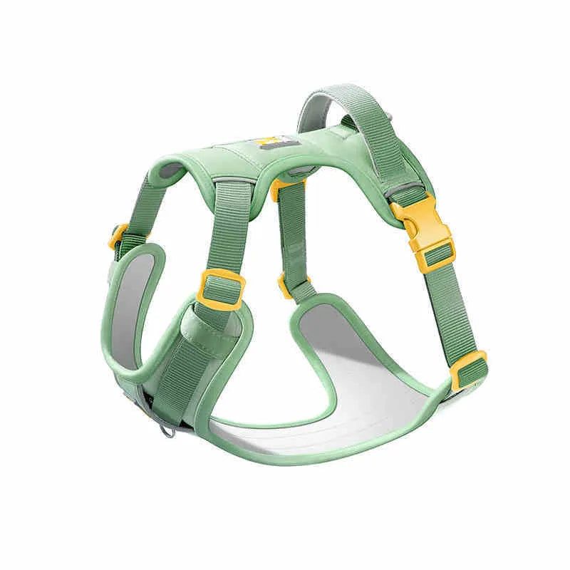 Adjustable dog chest strap harness in avocado green colour shown on a medium-sized dog.