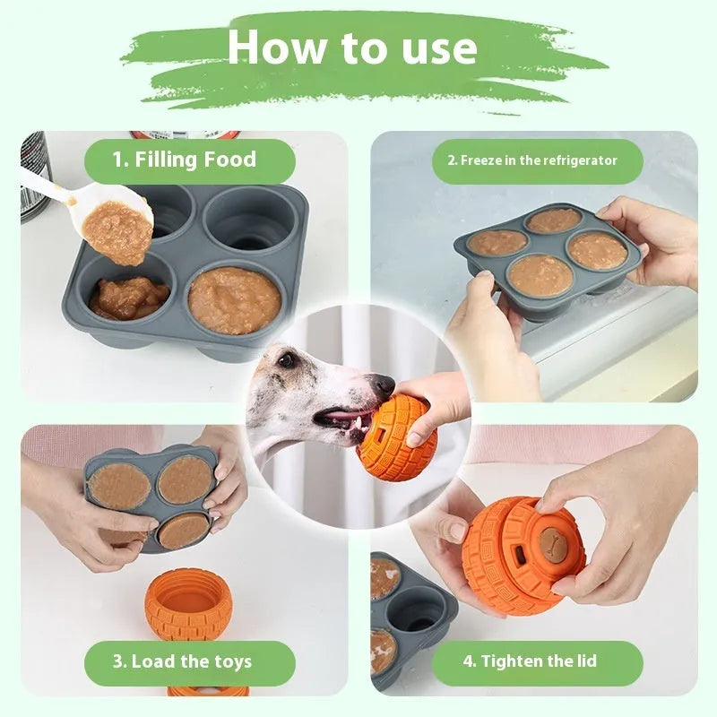 Green natural rubber dropping ball dog toy with hollow centre for treat dispensing