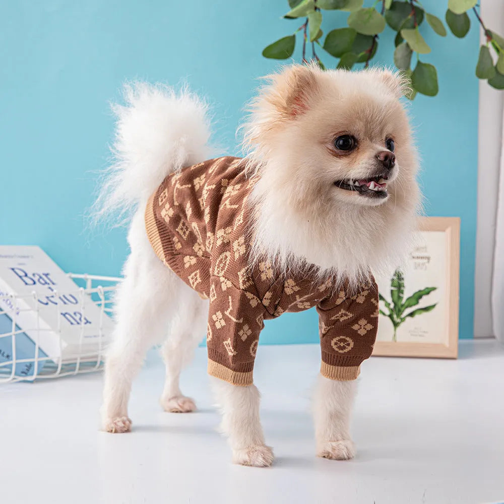 Wool dog sweater in a European style for autumn and winter, shown in a two-tone colour.