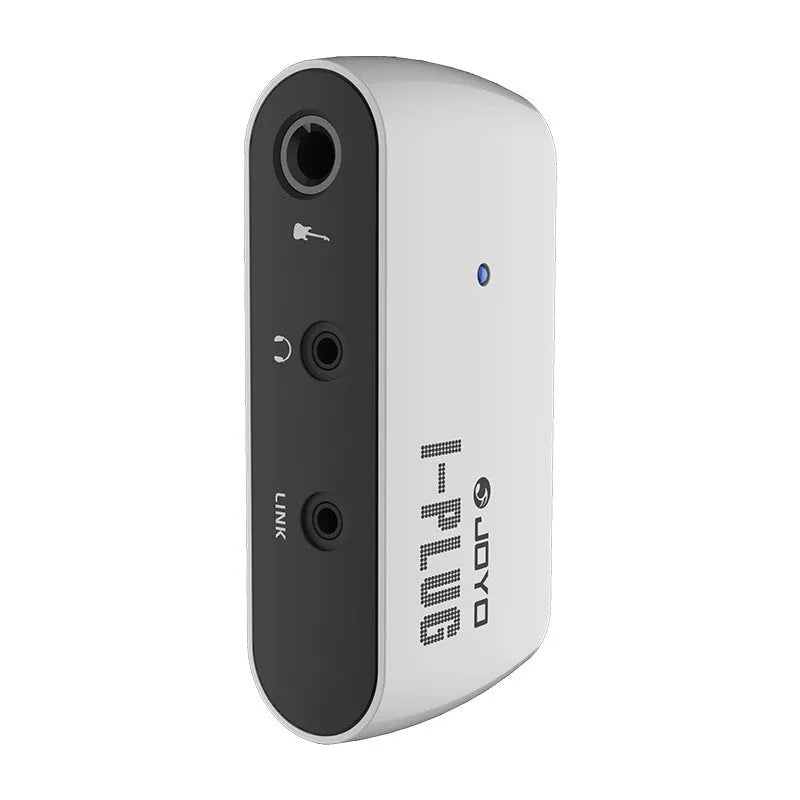 White multi-effects metal distortion headphone amplifier with battery compartment and connectors