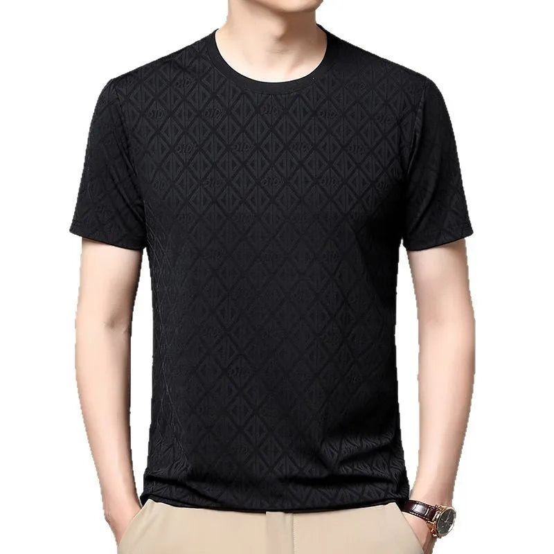Men's loose fit ice silk casual t-shirt in black blue green or caramel colours