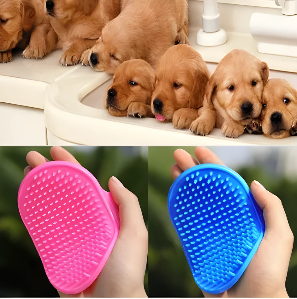 Elliptical plastic dog bath brush in blue 120x90x20mm set of hands shape for general dog grooming