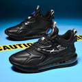 Men's colour-matching lace-up air cushion sneakers with thick sole, microfiber upper, and PU sole in black, green, and white