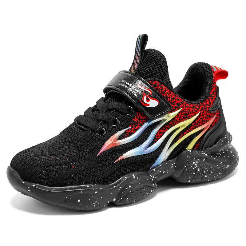 Boys classic style mesh sneakers with textile and TPU upper on anti-slip rubber sole.