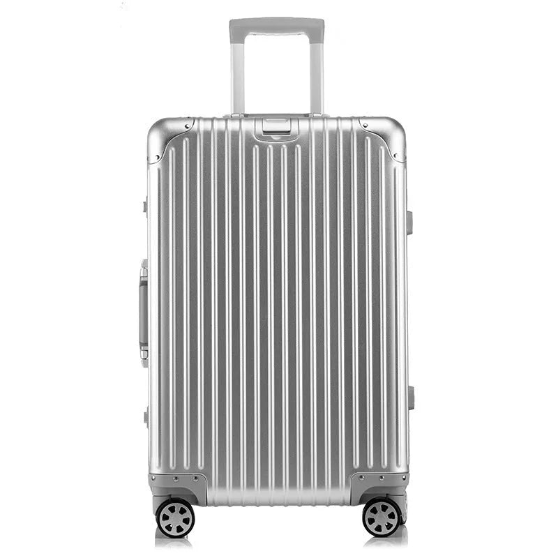 20 inch silver diamond frosted unisex suitcase trolley with ID pocket and pull handle