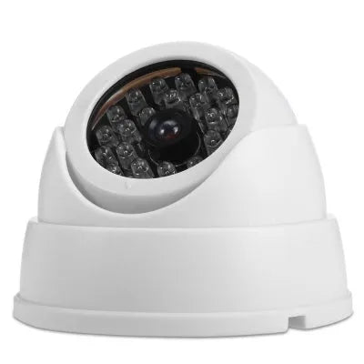White plastic dummy dome CCTV camera with flashing red LED, 9.4 x 9.4 x 7 cm, indoor outdoor use