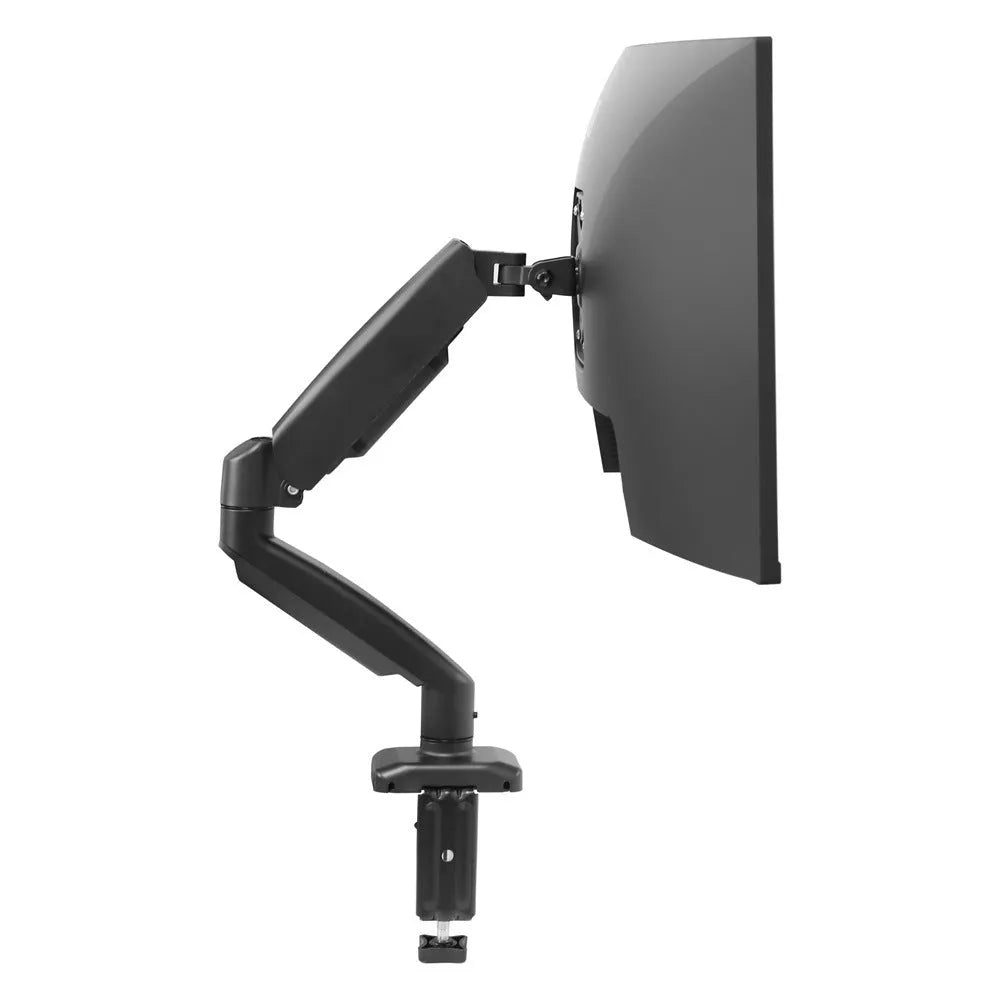 Black rotating telescopic LCD screen bracket elevated on a desk