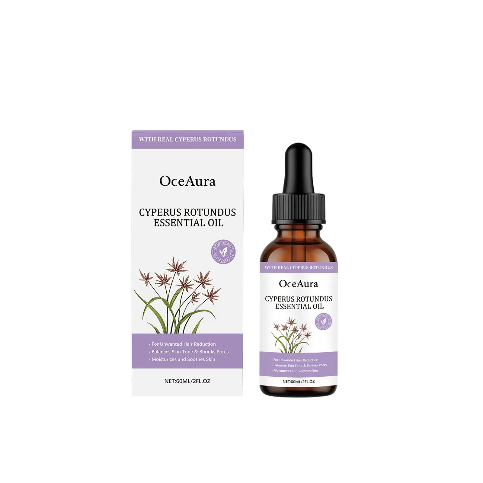 60ml bottle of fragrant hair removal treatment oil with botanical extracts