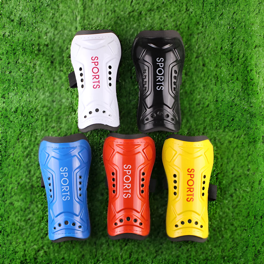 Pair of football shin guards with strap, solid colour, size L 19cm and size S 13.5cm