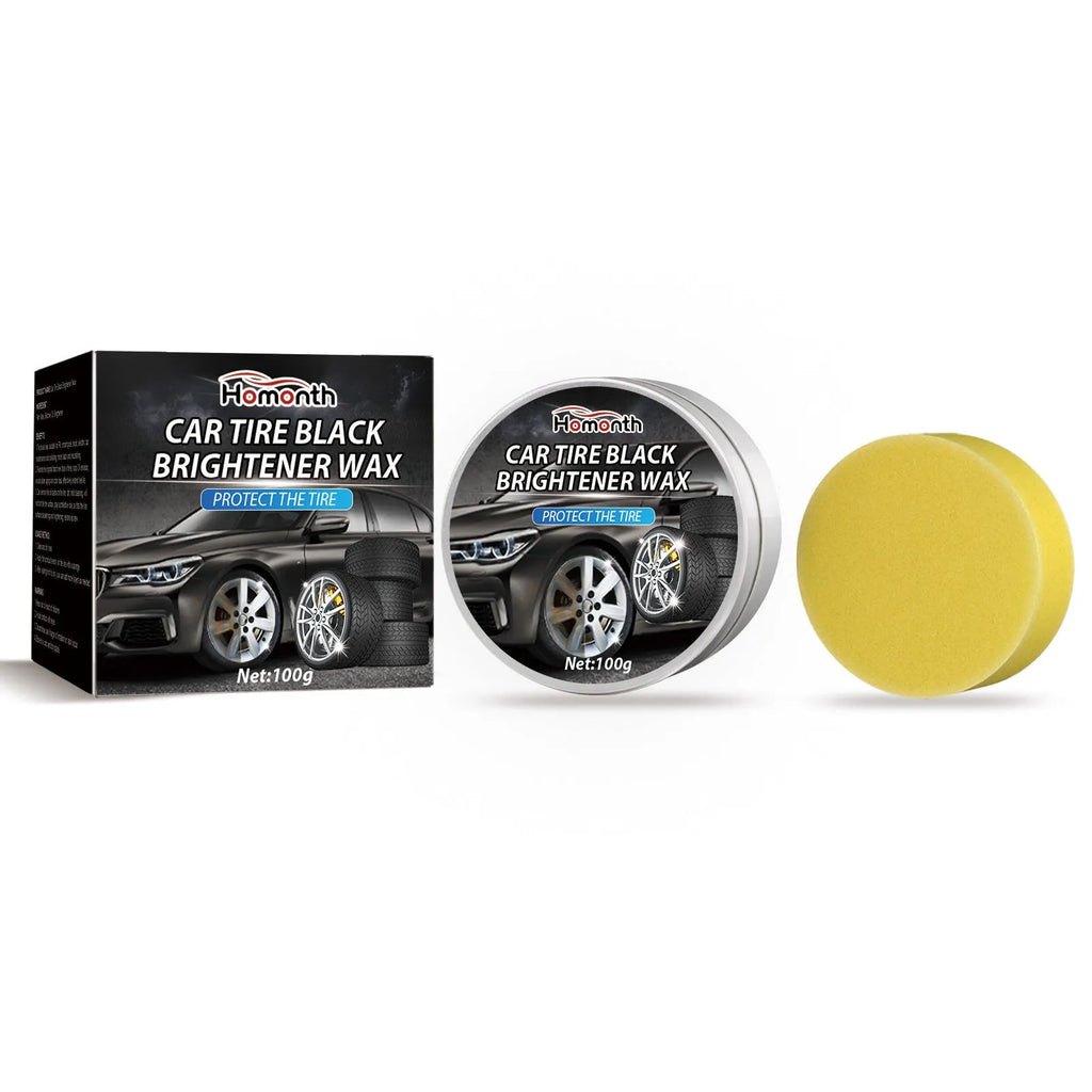 100g car tyre retreading wax in a pot with a white sponge applicator for wheel renovation