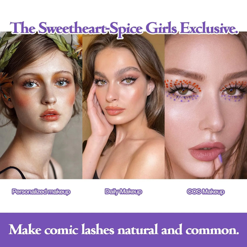 Pack of black manga style false eyelashes with natural wispy length for Korean makeup and cosplay.