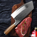 320mm long stainless steel kitchen knife with a 40cr13 steel blade showing its full length and profile.
