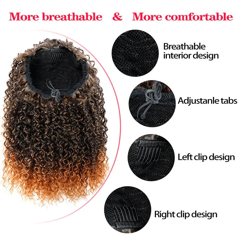 14-inch chemical fibre fluffy ponytail wig in black high temperature wire for women