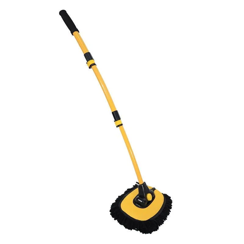 Telescopic curved rod car cleaning brush with chenille wash mop and brush head attachments in blue colour set