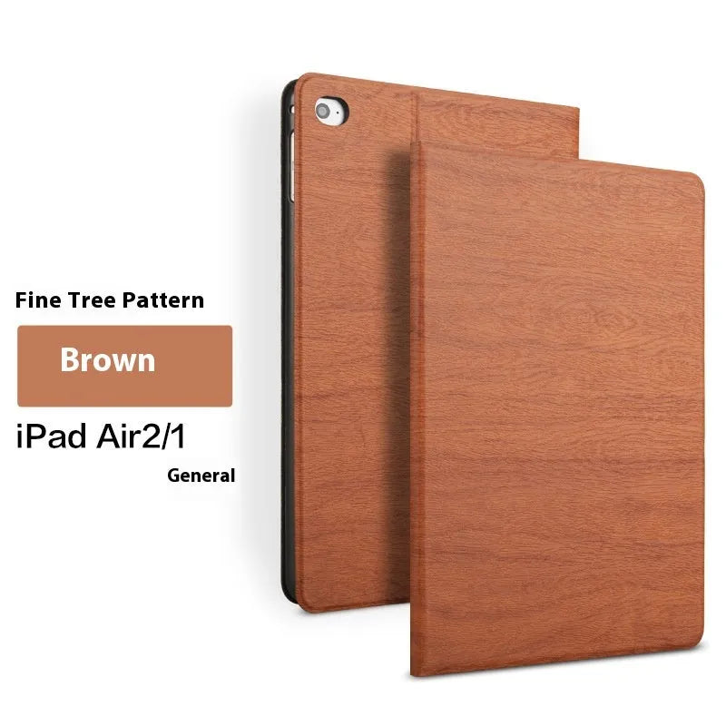 Sapphire blue imitation leather iPad cover with a built-in anti-fall bracket standing upright.