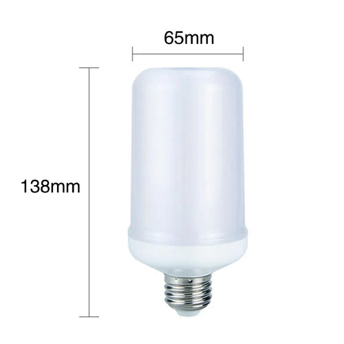 A decorative LED bulb emitting a warm white, flickering flame-like light.