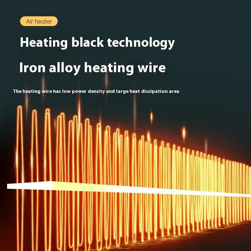 White vertical tower electric heater on a wooden desktop
