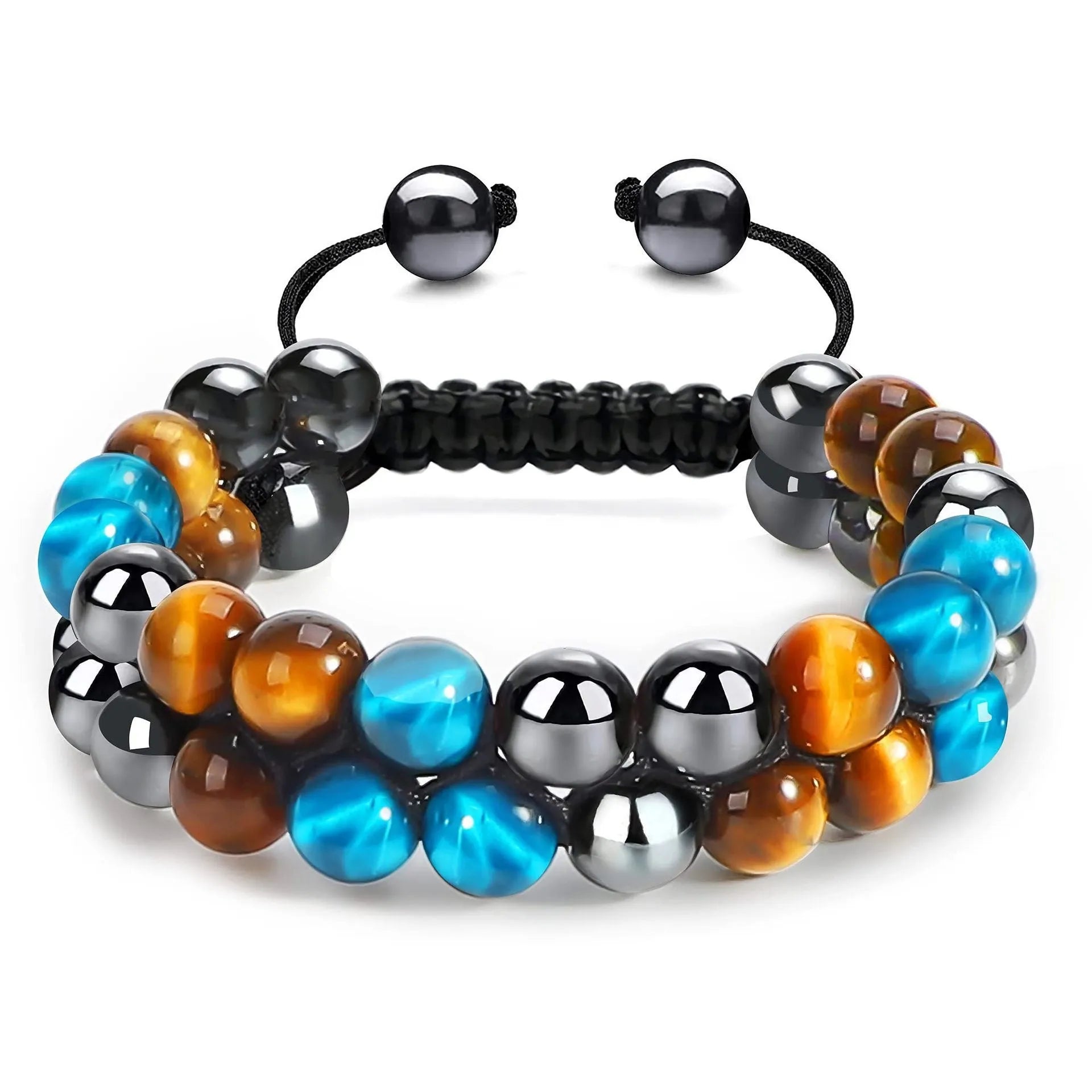 Handmade alloy bracelet with tiger's eye beads and an auspicious elephant charm in multiple colour options.