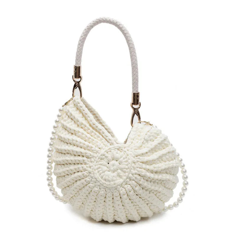 Handmade woven women's shoulder bag in European American retro style with double straps and built-in phone compartment