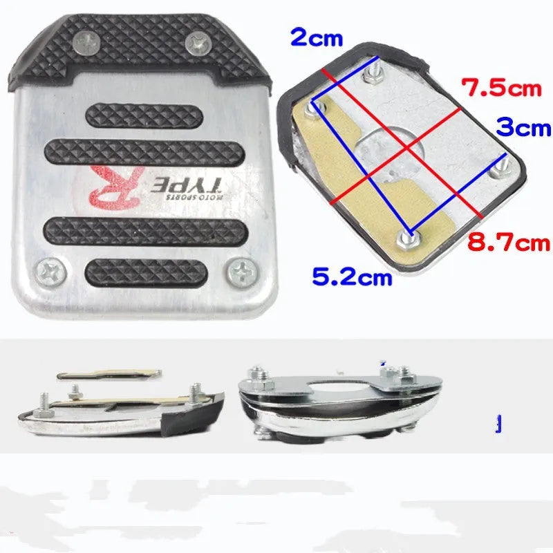 Metal motorcycle brake pedal skid plate with universal fit for scooters and bikes