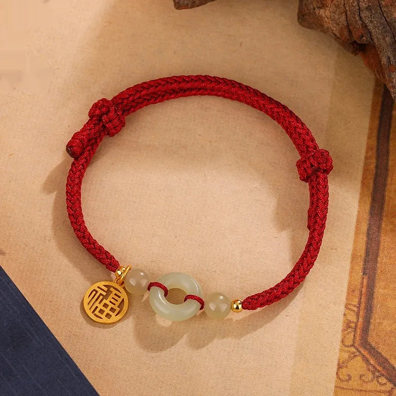 Silver geometric bracelet with peace buckle closure in black or wine red colour