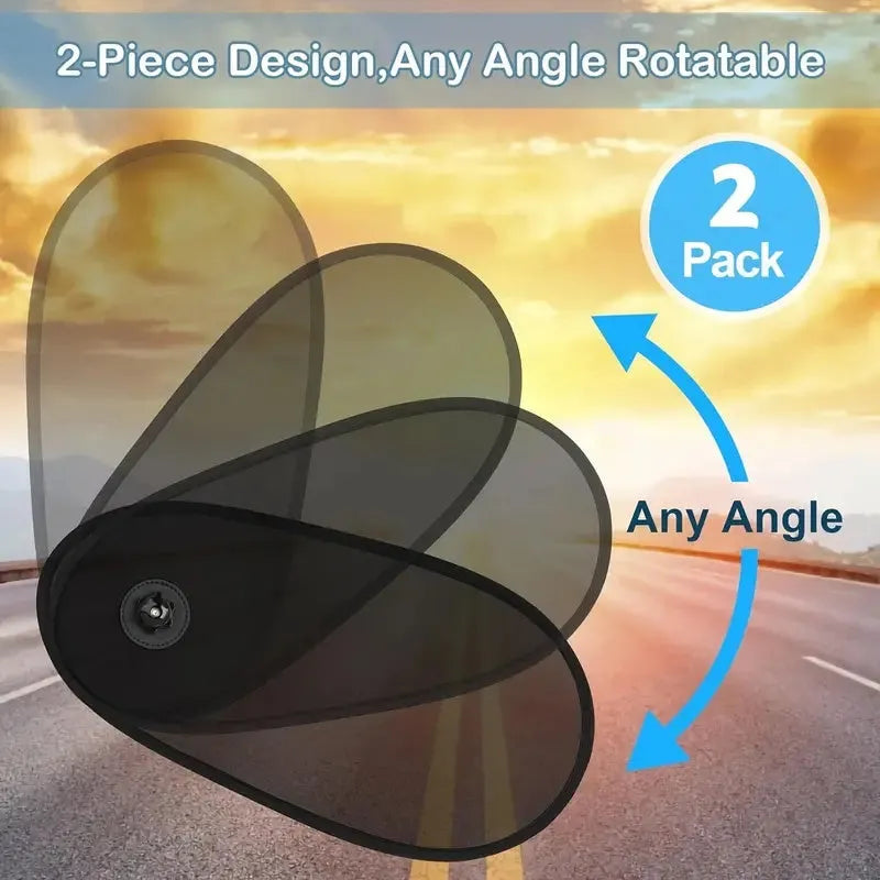 Black breathable mesh car window shade stretched over a car side window, showing suction cup attachment.