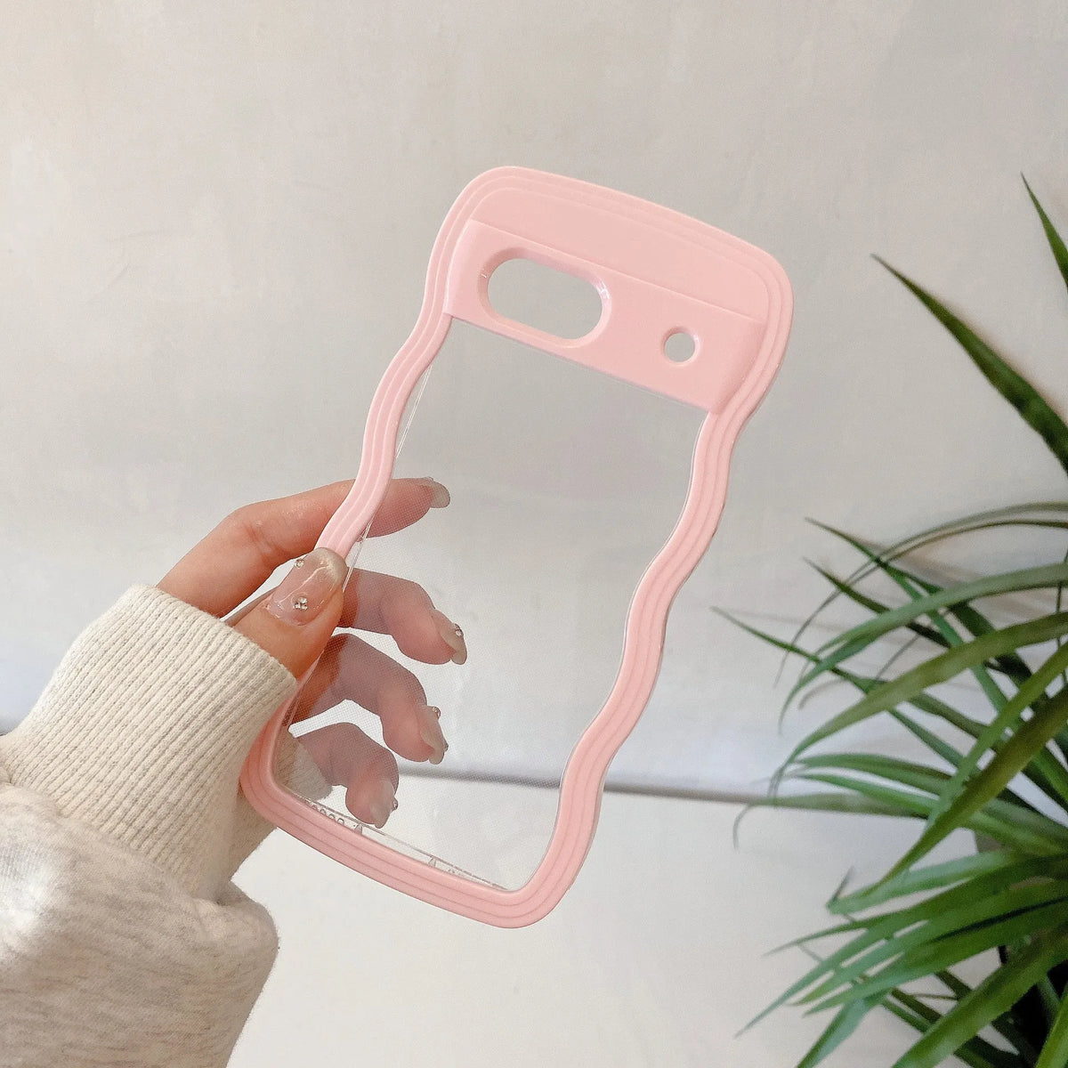 Transparent wave shell Google Pixel phone case with coloured PC hem and TPU bumper