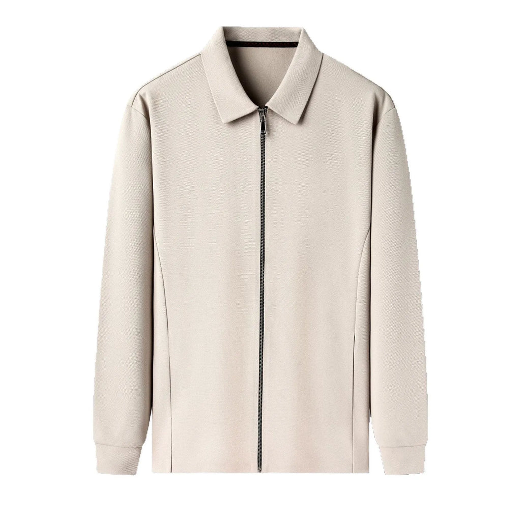 Men's polyester jacket in black, dark grey and apricot colours with straight hem design