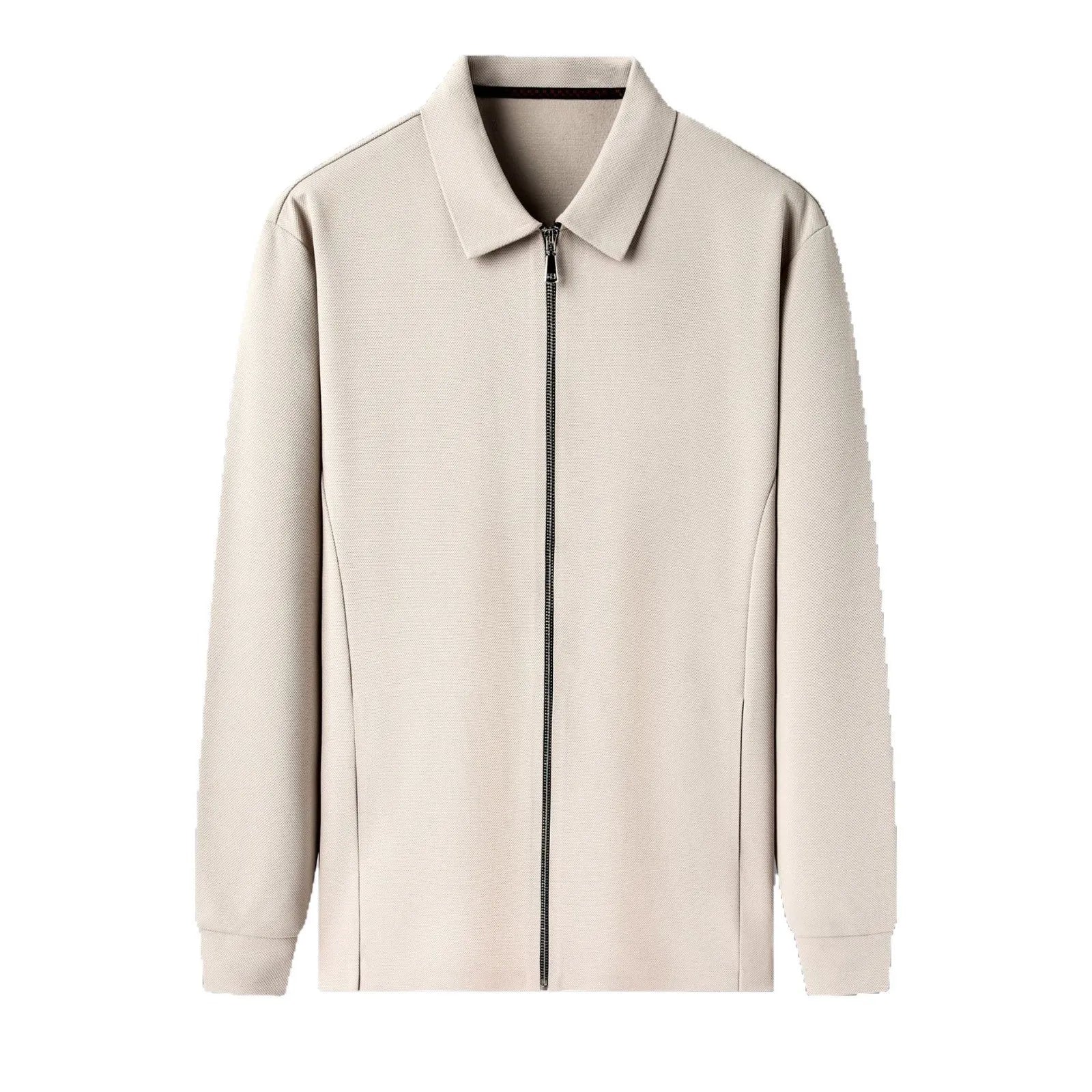 Men's polyester jacket in black, dark grey and apricot colours with straight hem design