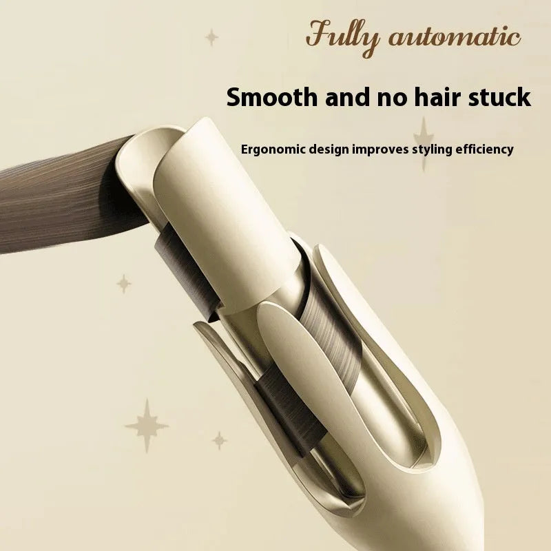White and pink automatic hair curler with a rotating 32mm ceramic barrel and digital temperature display.