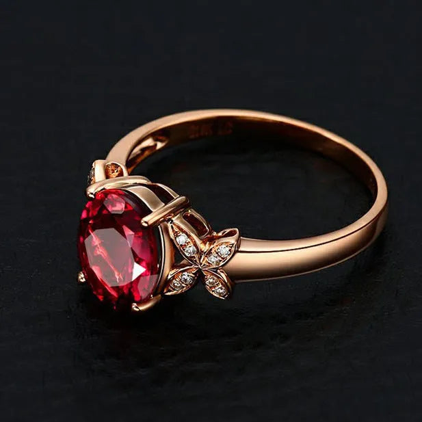 Women's copper butterfly and heart shape ring with 18k rose gold plating in red and blue colour options.