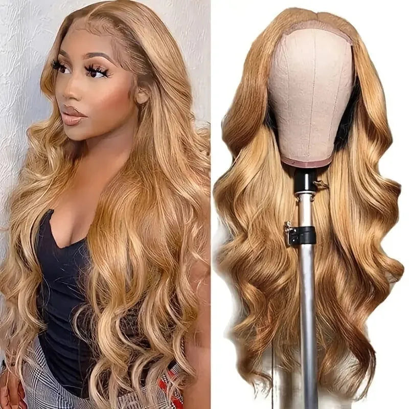 Light brown high temperature fibre big wave wig with side bangs in European and American fashionable style
