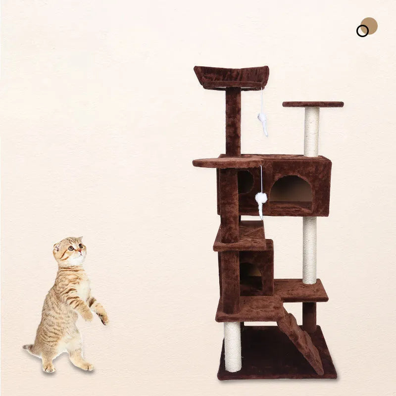 CBQ013 cat climbing frame 50x50x137cm with sisal scratching areas plush resting platforms and toy balls