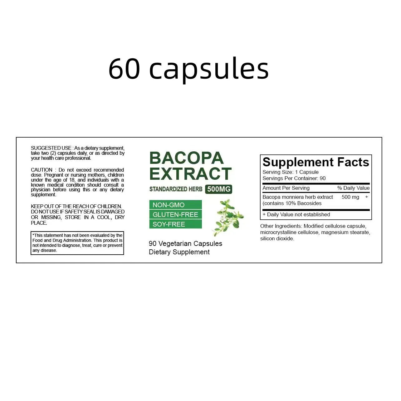 Bottle of Brahman Ginseng Extract Capsules with Bacopa monniera herb extract in 60 90 or 120 capsule sizes