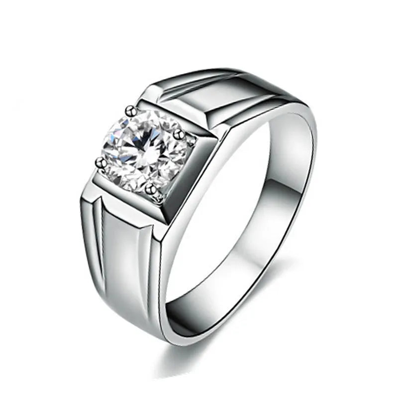 Men's adjustable square diamond ring in copper with gold or platinum finish and cubic zirconia centrepiece