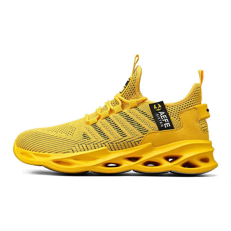 Men's black mesh casual running shoes with cross strap detail and low-top design